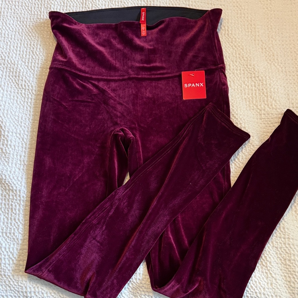 SPANX Velvet Leggings in Deep Wine